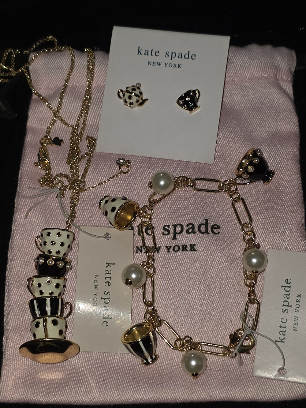 kate spade New York Tea Time Set Charm Necklace, Bracelet & Stud Earrings